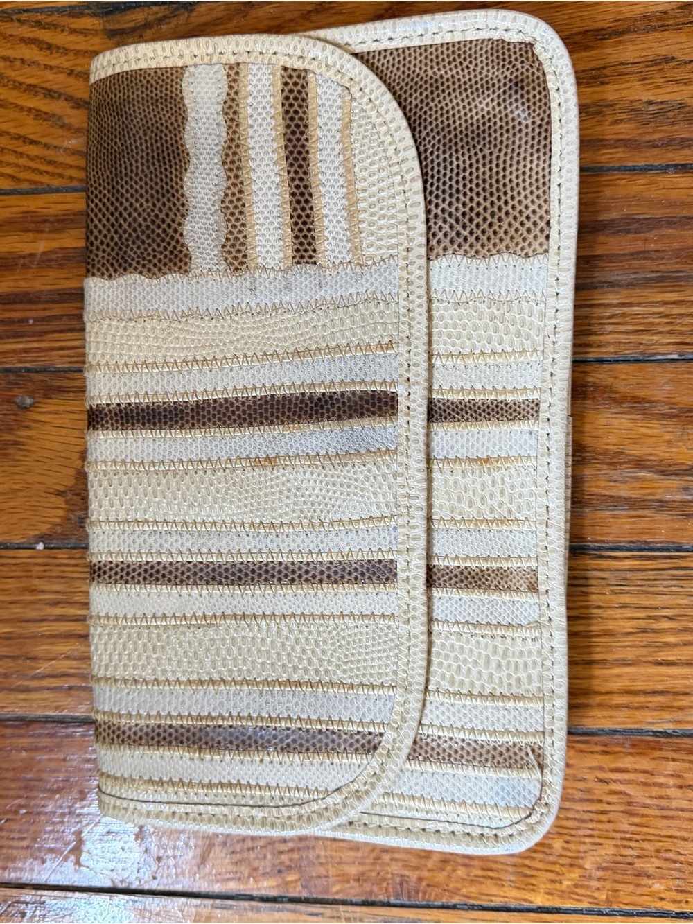 Carlos Falchi Beige and Brown Striped Clutch Wristlet